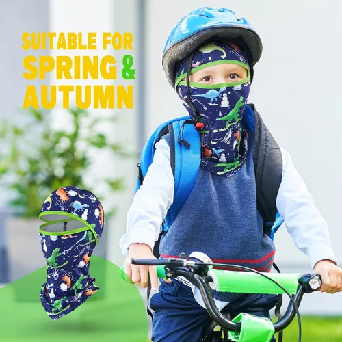 Vista 3 de Dinosaurs - Pasamontañas para niños, resistente al viento, calentador de cuello para niños y niñas