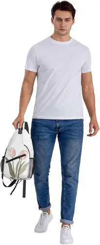 Vista 8 de Bolso bandolera para hombres y mujeres, mochila cruzada floral de tulipán pastel, mochila casual de senderismo para viajes, deportes, correr, bolsa
