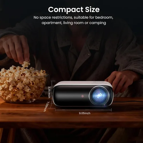 Vista 3 de HAPPRUN Native - Mini proyector Bluetooth 1080P, proyector de películas portátil Full HD para exteriores con altavoz integrado, compatible