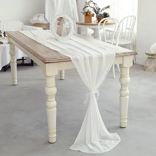 Vista 7 de Camino de mesa de boda de gasa blanca de 27 x 216 pulgadas, extra largo de 18 pies, mantel blanco para mesa, decoración rústica de boda, despedida