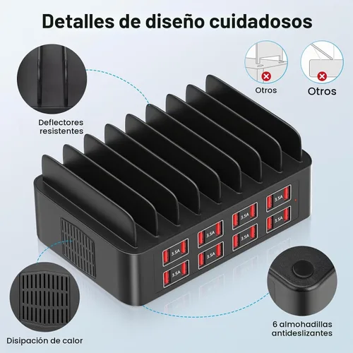 Vista 6 de Estación de carga para múltiples dispositivos, estación de carga USB de 150 W con 16 puertos de carga rápida, estación de carga para iPad