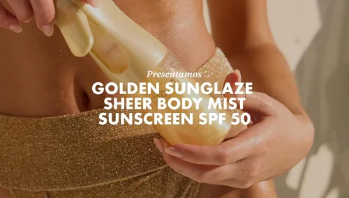 Vista 8 de Kopari Golden Sunglaze Protector Solar en Niebla para el Cuerpo SPF 50, Infundido con Aceite Corporal con Destellos, Niebla Hidratante, Hidrata