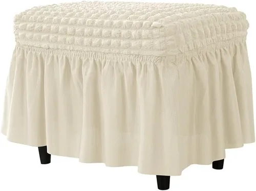 Vista 13 de GAWEKIQE Fundas otomanas de tela de sirsaca de alta elasticidad, funda para reposapiés con falda, rectangular, moderno, protector de muebles
