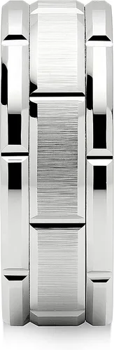 Vista 3 de 100S JEWELRY Anillos de tungsteno para hombres, alianza de boda con patrón de ladrillo de oro blanco, chapado en rodio, talla 6-16, Metal