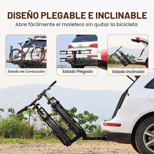 Vista 6 de TOOENJOY Soporte de bicicleta plegable para enganche, plataforma de transporte de bicicletas resistente con brazos duales, se ajusta a receptor