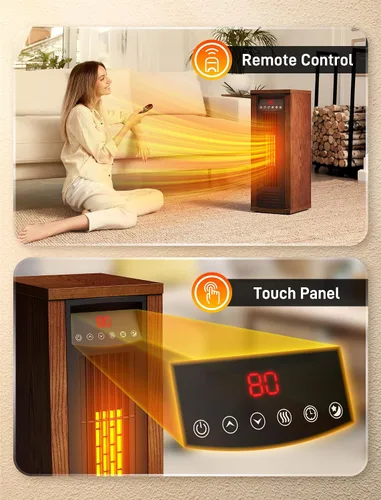 Vista 7 de Air Choice - Calentador de Espacio Infrarrojo, Calentador Eléctrico Portátil de 1500W con Control Remoto y Termostato, Calentador de Torre