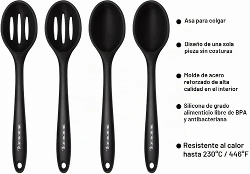 Vista 2 de Cuchara de cocina de silicona, cucharas antiadherentes de cocina para cocinar, cuchara de servir ranurada y sólida resistente al calor, cucharas