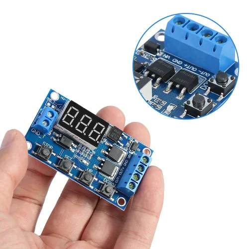 Vista 4 de Relé de temporizador, módulo de retardo de pantalla LED, CC 5V-30V, relé de retardo de tiempo, ciclo de encendido/apagado, placa de interruptor