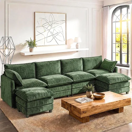 Vista 11 de LEVELEVE Sofá modular en forma de L de 112 pulgadas con 1 otomana, cama convertible de nube de asiento profundo, 3 cojines de 2 brazos, muebles Gris