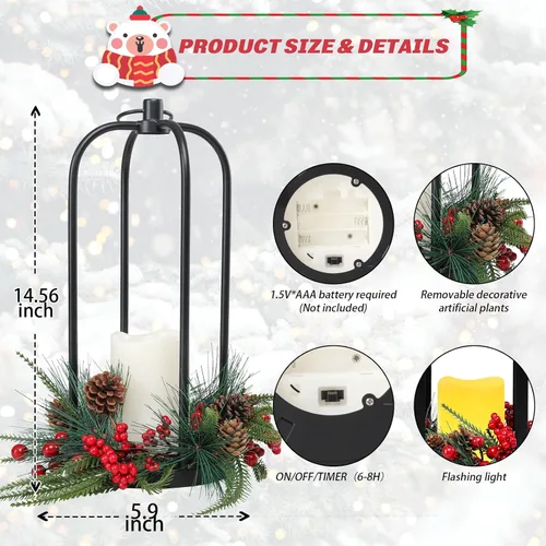 Vista 3 de Linternas decorativas de Navidad para interiores, pack de 2 linternas de Navidad para exteriores, linternas decorativas de 15 pulgadas con luz