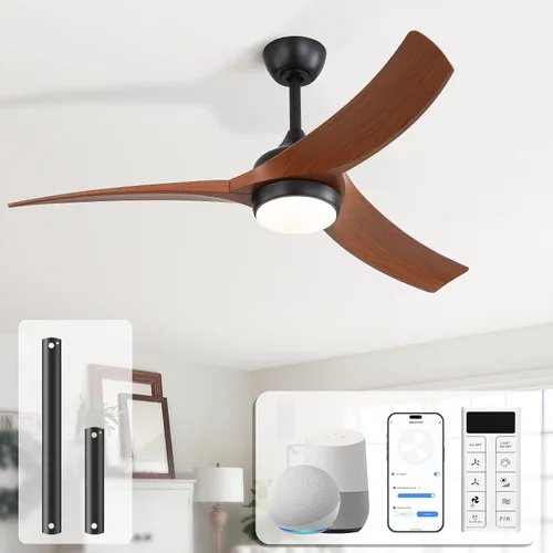 Vista 11 de Sofucor Ventilador de techo inteligente de 52 pulgadas, funciona con aplicación/Alexa/Google, ventilador de techo negro para exteriores con control