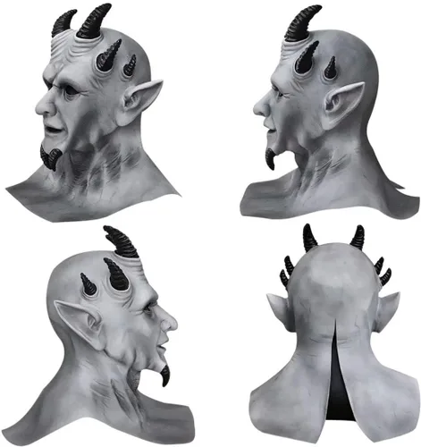 Vista 6 de brableewear Sin of Pride Superbia Máscara de demonio espeluznante de cabeza completa, máscara de látex de Halloween Cosplay accesorios para adultos