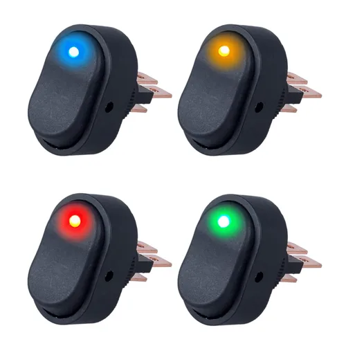 Vista 8 de 6 interruptores basculantes de barco con luz LED, interruptor de palanca de encendido y apagado de forma ovalada 3 pines SPST 12 V 30 A