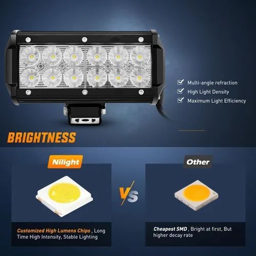 Vista 3 de Nilight Barra de luz LED con cubiertas ámbar/negras, 2 unidades de 36 W 6.5 pulgadas, luces todoterreno superbrillantes para conducción, niebla