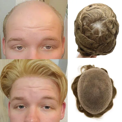 Vista 38 de PUNRU HAIR Completo Swiss Lace Toupee para hombres Sistema de cabello humano real Sistema de reemplazo de cabello humano para hombre Toupee