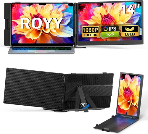 Vista 15 de Extensor de pantalla para laptop, monitor de computadora portátil FHD 1080P IPS de 14 pulgadas para portátiles, monitor de viaje de doble pantalla