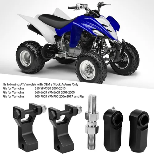 Vista 5 de Kit de bajada delantera, material de aluminio, kit de bajada delantera y trasera ajustable para ATV para Raptor 350 660 700 (negro)