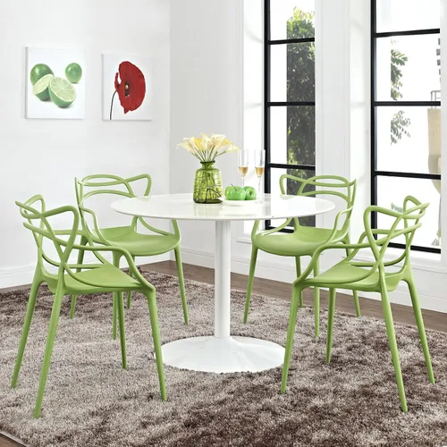 Vista 2 de Modway Enredado moderno moldeado plástico cuatro sillas de comedor en verde