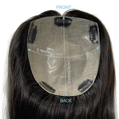 Vista 5 de Base de PU de piel fina inyectada con base de seda superior dividida Tamaño de partición 15cm*16cm Topper de cabello humano para mujeres