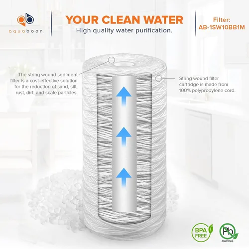 Vista 5 de Aquaboon Filtro de agua para heridas de cuerda de 1 micrón, repuesto de 10 x 4.5 pulgadas, cartucho de filtro de agua para toda la casa compatible