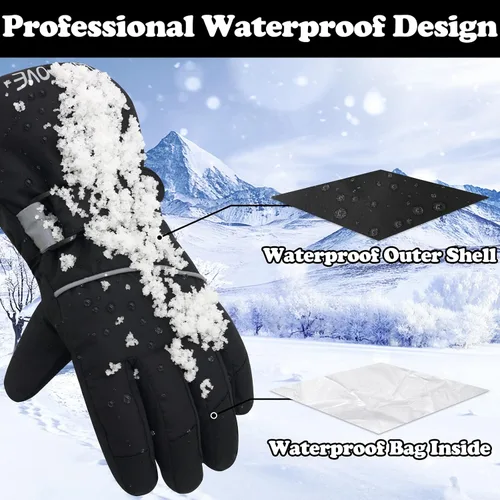Vista 2 de Sarfel Guantes de nieve para niños, guantes impermeables para niños, guantes de esquí para niñas, guantes de invierno para niños, guantes