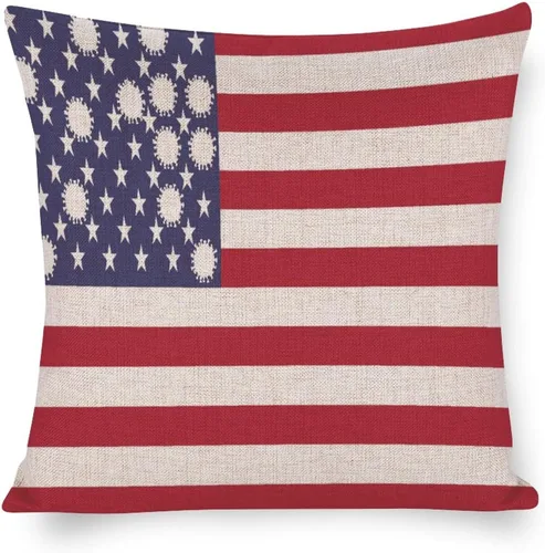 Vista 13 de Fundas de almohada de lino con mapa de la bandera de Estados Unidos, decoración del hogar al aire libre, 4 de julio, fundas de almohada