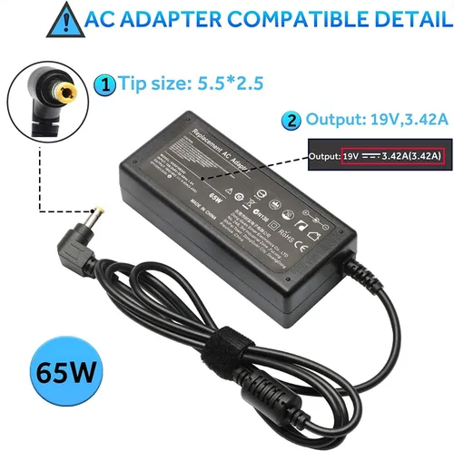 Vista 2 de Cargador adaptador de CA para portátil Toshiba Satellite E105-S1602, E105-S1802; L300D-ST3501, L300D-ST3503, L300-ST2501; L300-ST3502, L305D-S5868