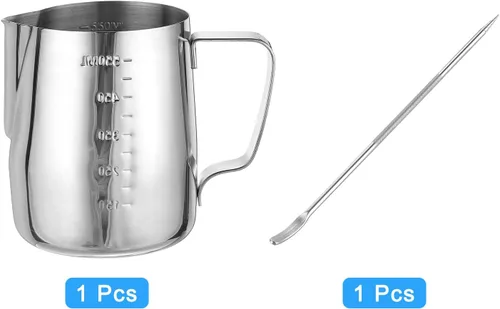 Vista 3 de uxcell Jarra de espuma de leche con líneas de escala, jarra de vapor de café de acero inoxidable de 20 oz/20.3 fl oz, accesorios para máquina