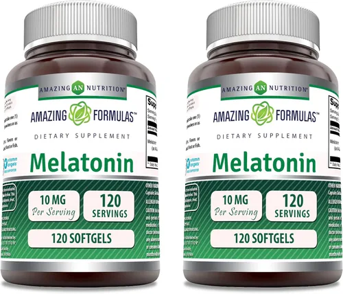 Vista 8 de Amazing Nutrition Suplemento de melatonina 10 mg por porción 120 cápsulas blandas Sin OMG Sin gluten Fabricado en Estados Unidos