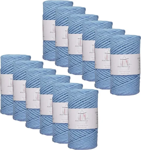 Vista 48 de Makromecity, Cordón de macramé de un solo hilo de 3 mm x 100 yardas (300 pies) de 3 mm de cordón de algodón azul bebé para arte y manualidades