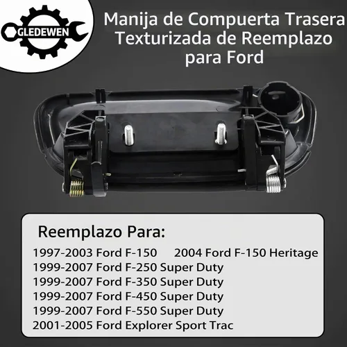 Vista 2 de Pestillo de puerta trasera para puerta trasera, exterior, compatible con Ford 1997-2007 Negro