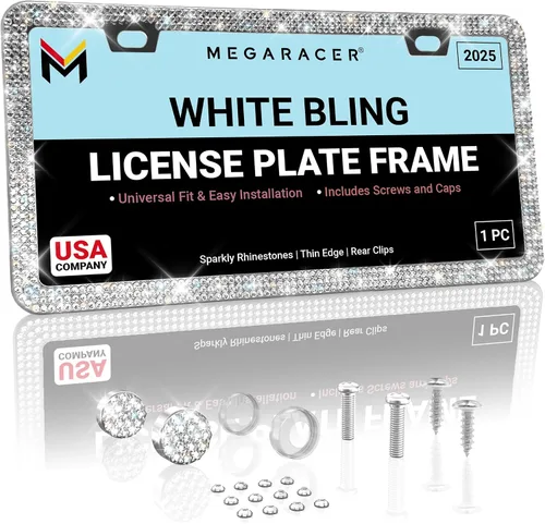 Vista 12 de Elegante marco de matrícula para mujer, 1 pieza, 800 diamantes de imitación negros de alta calidad, acero inoxidable sin óxido, diseño delgado legal