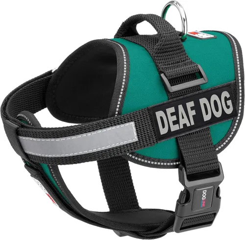 Vista 26 de Dogline Unimax - Arnés para perro con parches para perros sordos reflectantes sin tirones, correas ajustables, neopreno transpirable para médicos
