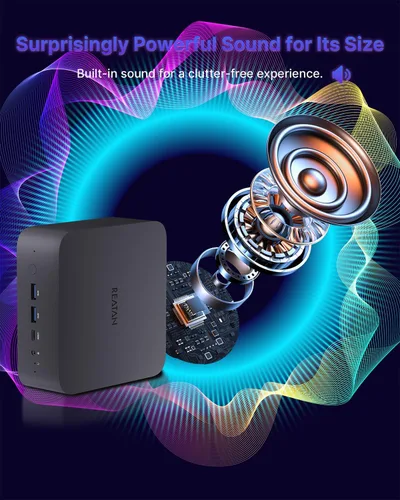 Vista 9 de Reatan Oculink Gaming Mini PC, Ryzen 7 255(hasta 4.9 GHz) Barebone Mini PC Radeon 780M, 2x 8K USB4, HDMI 2.1, Wi-Fi 7, BT 5.4, Quad-Display