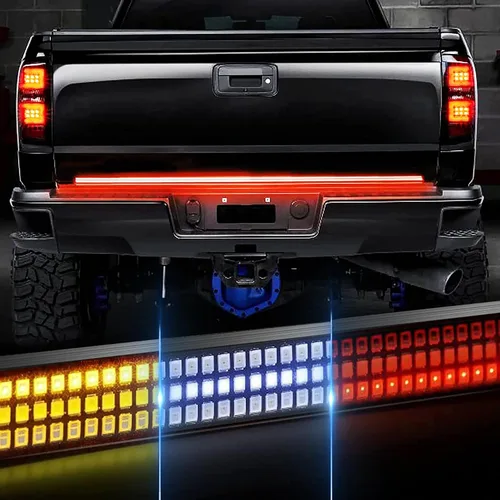 Vista 10 de Barra de luz para portón trasero de 48"/49", tira de luz LED de tres filas para portón trasero con luces de freno rojas de circulación, luces