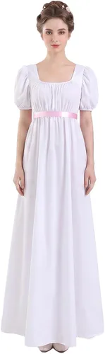 Vista 13 de Vestido de regencia para mujer, cuello cuadrado, manga abombada Verde oscuro