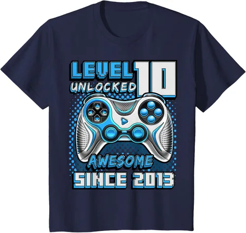 Vista 70 de Level 10 Unlocked Awesome 2013 Video Game 10th Birthday Boy T-Shirt, Negro