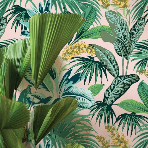 Vista 4 de Tempaper Papel tapiz extraíble de palmera habana botánica rosa, 20.5 pulgadas x 16.5 pies, fabricado en los Estados Unidos