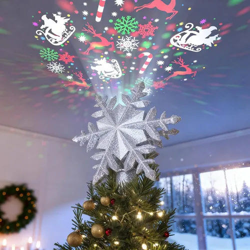 Vista 9 de Proyector de Adorno para Árbol de Navidad 2025 Actualizado con Luz LED Rotativa Brillante y Cobertura Amplia, Ajuste Universal para Árboles