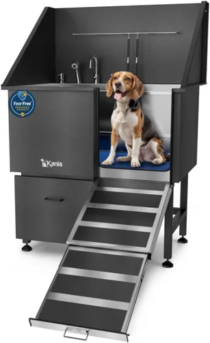 Vista 17 de KANIS Estación profesional de lavado de perros – Fregadero de lavado de mascotas de acero inoxidable 304 y bañera de aseo con ducha, rejillas