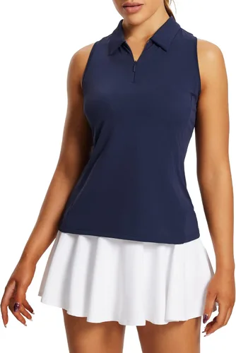 Vista 6 de baleaf - Camisetas de golf para mujer, sin mangas, polo de tenis con espalda cruzada, deportiva y de secado rápido