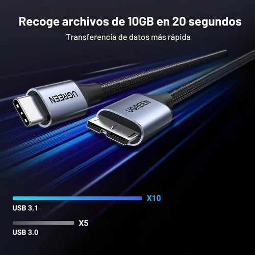 Vista 2 de UGREEN 10 Gbps Cables de disco duro Micro B a USB C, 1.5 pies USB C a Micro B, cable de disco duro externo compatible con MacBook Pro/Air