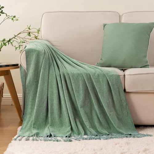 Vista 19 de BATTILO HOME Manta de Chenille Beige para Sofá, Manta Decorativa con Flecos Aterciopelados Color Caqui Tostado para Sofá Decoración del Hogar