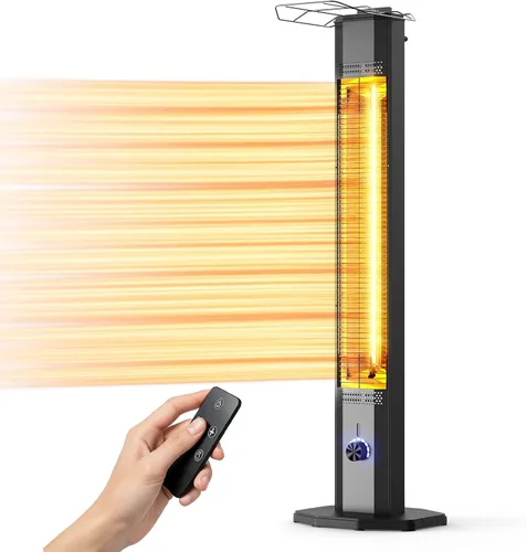 Vista 10 de Calentador eléctrico para patio al aire libre, calentador de torre infrarrojo de 27 pulgadas con calefacción instantánea de 1200 W, impermeable