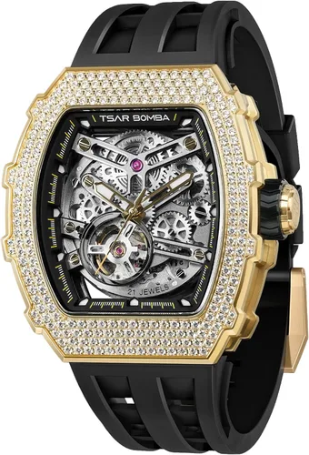 Vista 31 de Tsar Bomba Men's Automatic Watch Tonneau Luxury Skeleton Watch for Men Mechanical 50M Waterproof Wristwatch Gift for Men 08tc-whi