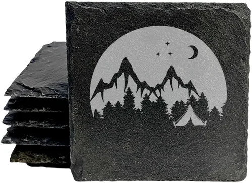 Vista 47 de Mountain Majesty - Posavasos de pizarra con impresionante diseño de escena de montaña, perfectos para decoración del hogar y la oficina y protección