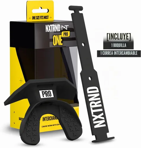 Vista 5 de Protector bucal de fútbol americano Nxtrnd One Pro, correa intercambiable, se adapta a adultos y jóvenes (negro)