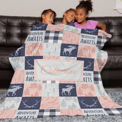 Vista 4 de Manta personalizada con nombre, manta de bebé personalizada para niños y niñas, manta personalizada con nombre para niños y adultos, manta de bosque