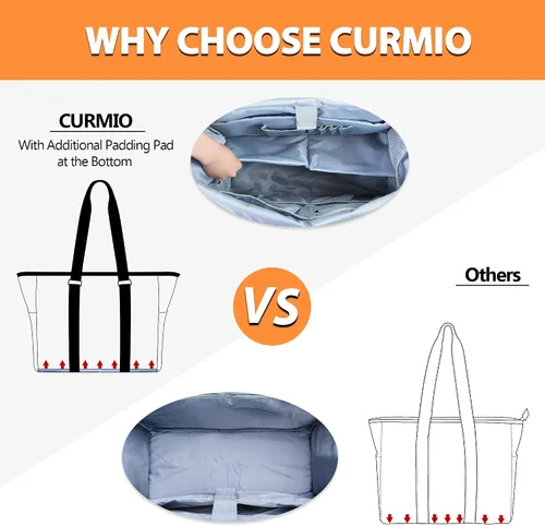Vista 4 de CURMIO Bolsas y bolsas para profesores para mujer, bolsa de trabajo grande con funda para laptop para oficina, color negro