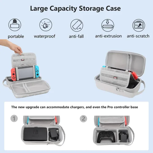Vista 5 de Flyekist Carrying Case for Nintendo SwitchSwitch OLED,Portable Hard Shell Switch Travel Case Storage Bag Protective Pouch with Pockets for Nintendo